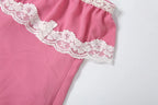 Sweet Style Patchwork Lace Dress With Square Collar Backless Sleeveless Bodycon