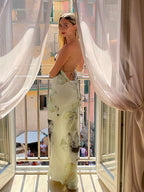 Apricot Backless Bandage Maxi Dress With Spaghetti Straps