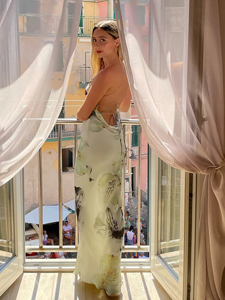 Apricot Backless Bandage Maxi Dress With Spaghetti Straps