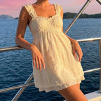 Ruffles Hem Babydoll A-line Dress Vintage Eyelet Mini Dress