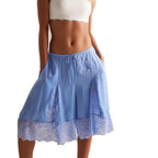Y2K Lace Floral Bloomers Midi Pants With Silk Satin Patchwork Ruffles