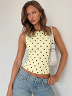 Polka Dot O Neck Crop Tank For Women