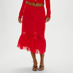 Romantic Lace Slip Midi Skirt With Elastic Waist