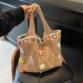 Boho Knitting Shoulder Bag With Floral Crochet