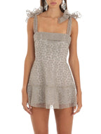Double Layer Backless Cami Dress With Floral Print And Tie Up Shoulder Straps Mini Length