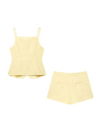 Buttoned Waistcoat Two Piece Shorts Set With Mid-Waist Pockets
