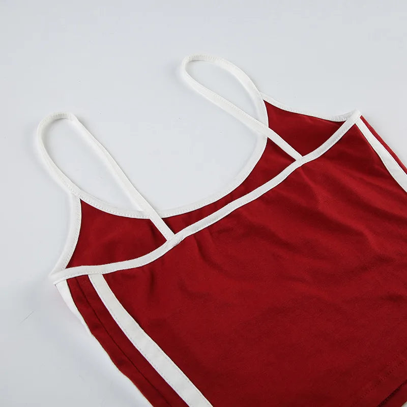 Embroidery Letter Contrast Set With Backless Camisole Top And Drawstring Elastic Shorts