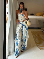 Playful Printed Vest And Trouser Set For Women Two Piece With Sleeveless Slip Top