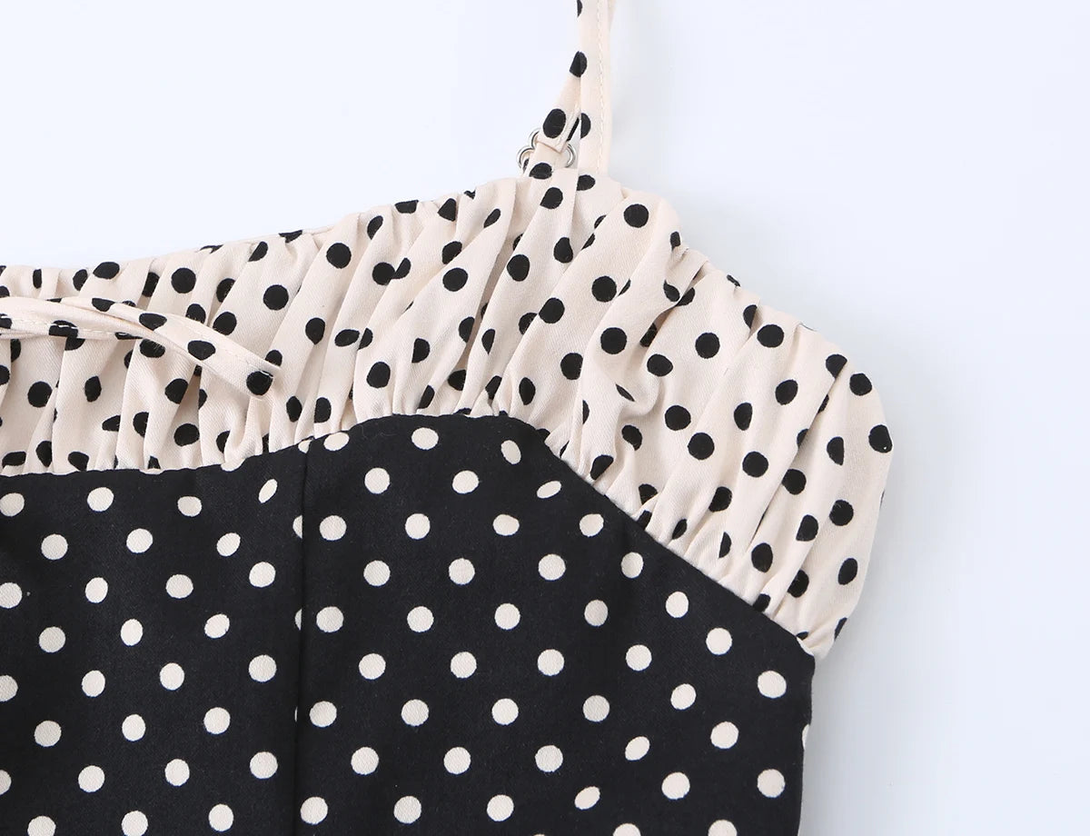Black Polka Dot Summer Mini Dress With Bow Detail Sleeveless Slimming Waist