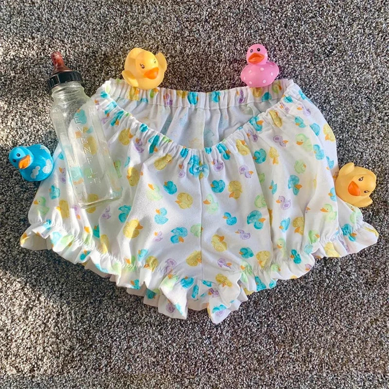 Cozy Kawaii Plaid Pajama Shorts With Elastic Waist Ruffle Trim