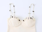 Beige Floral Applique Strap Corset Dress With 3D Flowers And Mini