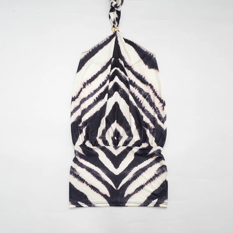 Zebra Print Halter Backless Mini Dress For Nightlife Chic
