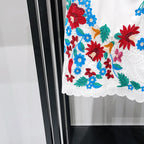 Romantic Floral Lace Embroidered Midi Set With Sleeveless Top And Side Slit Skirt