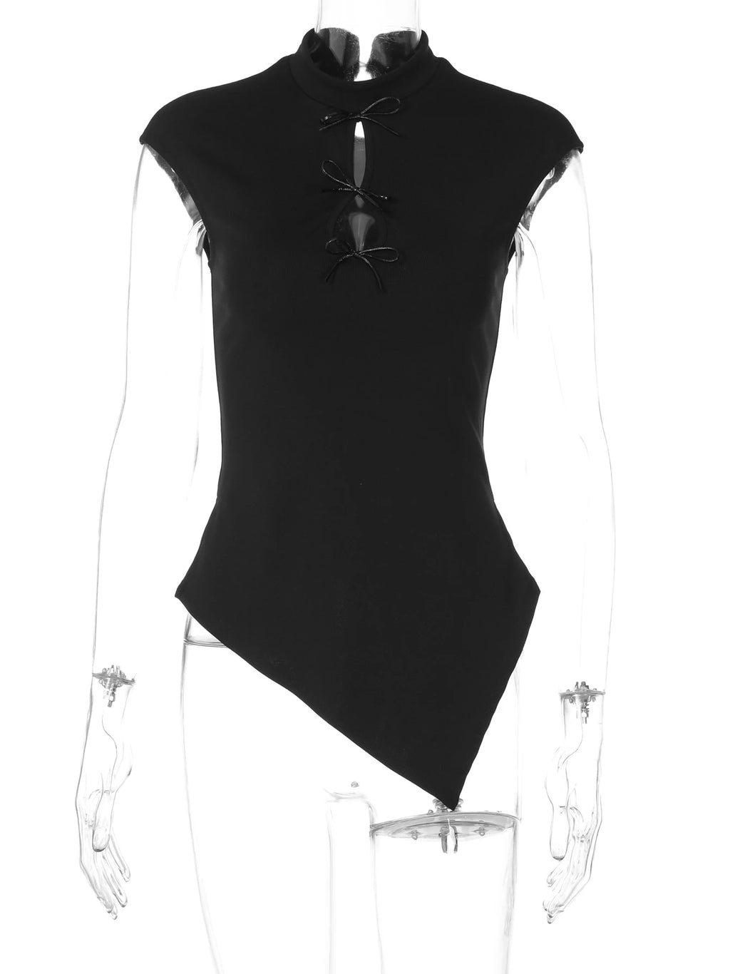High Neck Hollow Out Bow Top