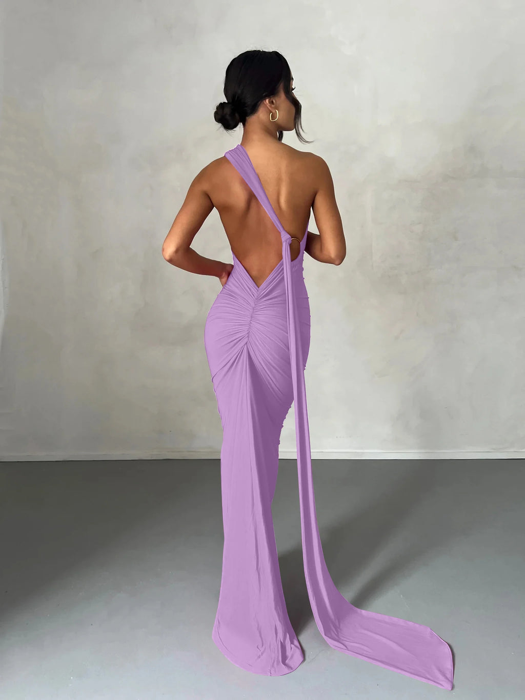 One Shoulder Backless Ruched Dress