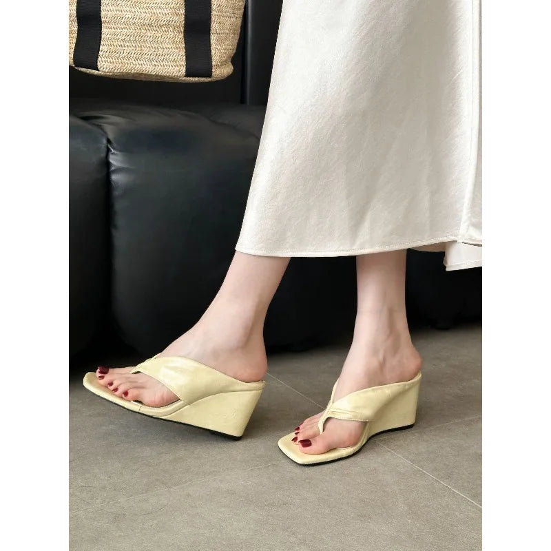 Square Toe Sandals With Wedges And Heels Elevated Flip Flop Style