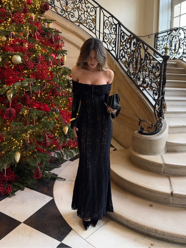 Lace Evening Dress Sleeve Elegant Party Gown