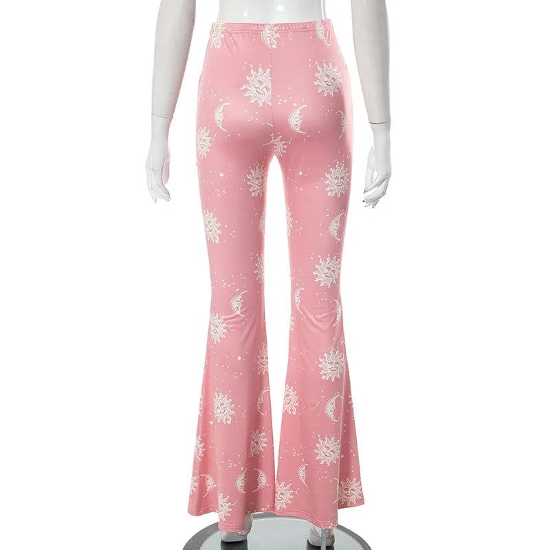Vibrant Pink Patchwork Flared Pants With Elastic Waist And Wide Leg Streetwear Abstract Print