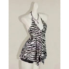 Zebra Print V Neck Backless Halter Top