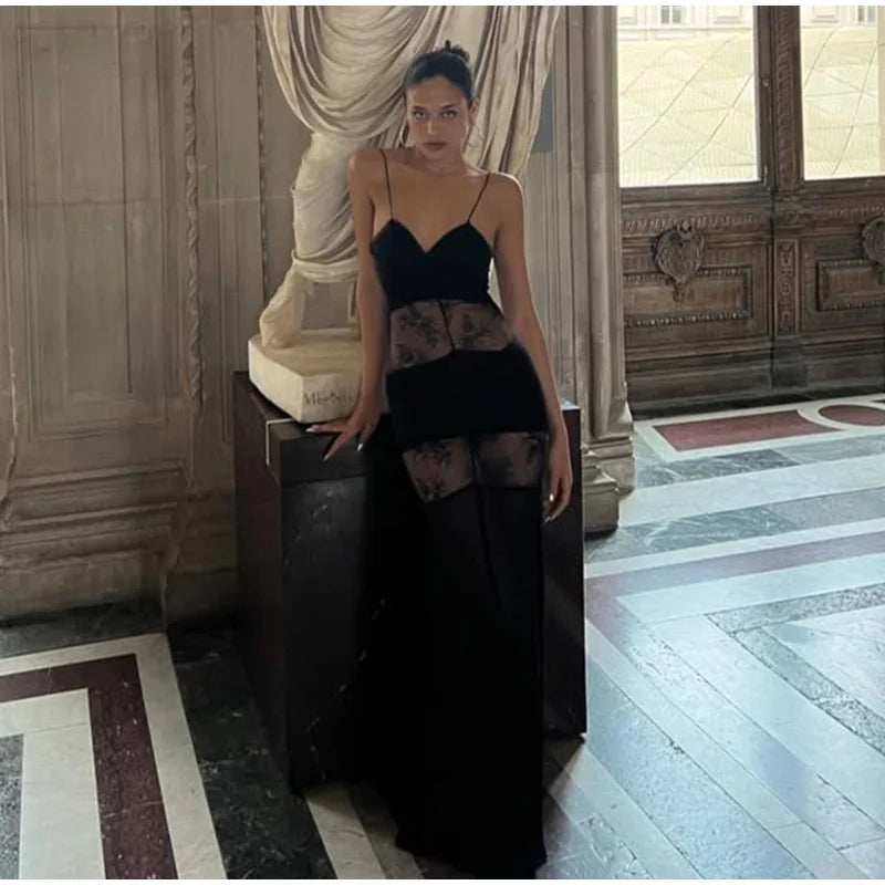 Lace See Through Sling Maxi Dress Evening