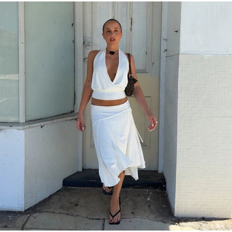 Elegant Asymmetrical A Line Midi Skirt High Waisted Pleated