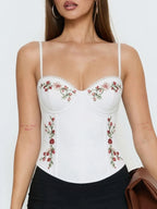 Floral Embroidered Slim Fit Spaghetti Strap Camisole Top