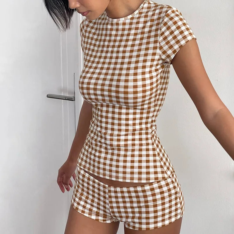 Summer Plaid Short Sleeve Pajama Set