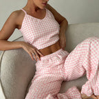 Pink Summer Set With Spaghetti Strap Cami Top And Ruffle Hem Wide Leg Pants