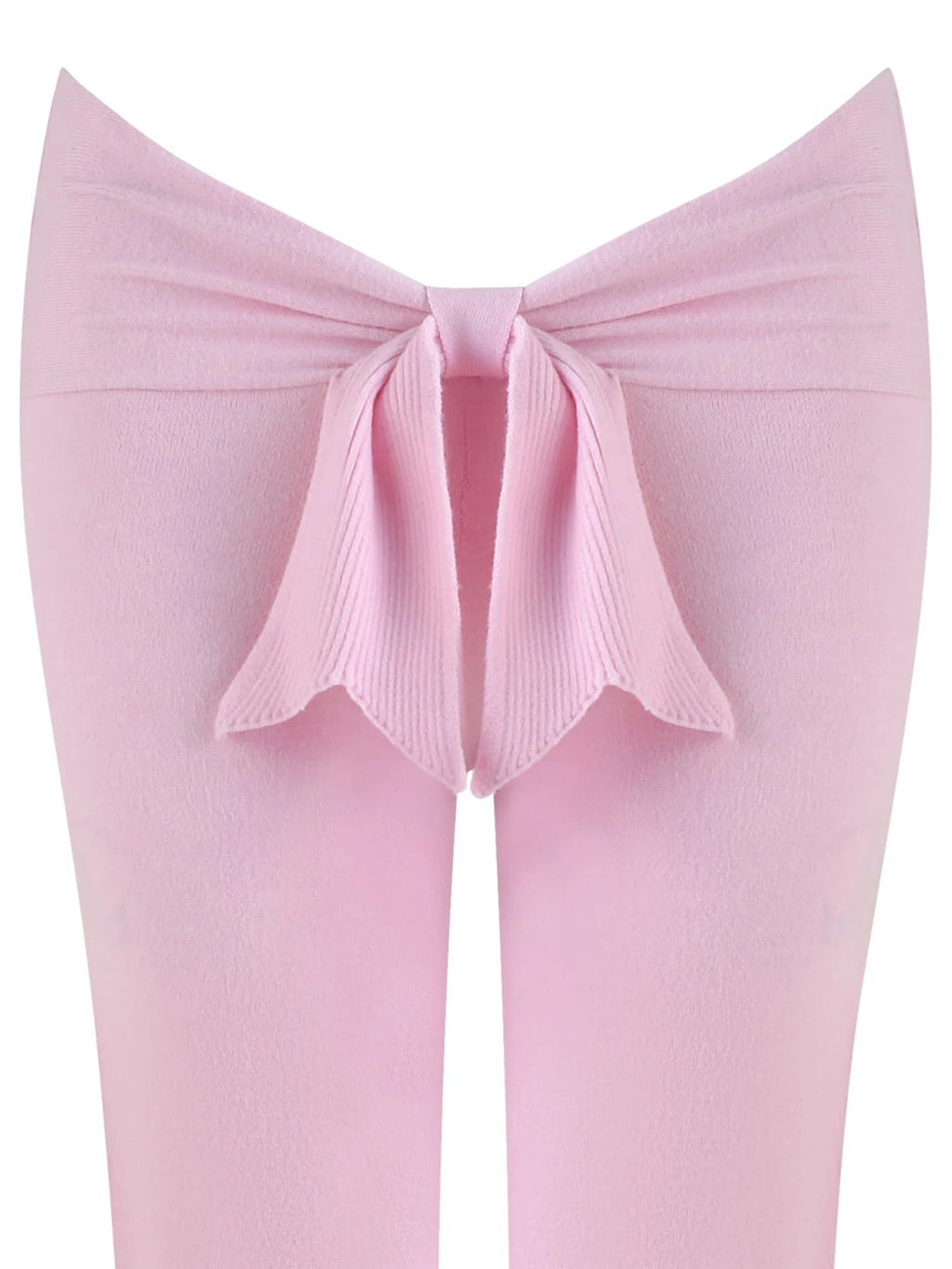 Boutique Knit Flared Pants With Elastic Waist And Back Bow Detail Slim Fit Trousers