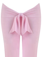 Boutique Knit Flared Pants With Elastic Waist And Back Bow Detail Slim Fit Trousers