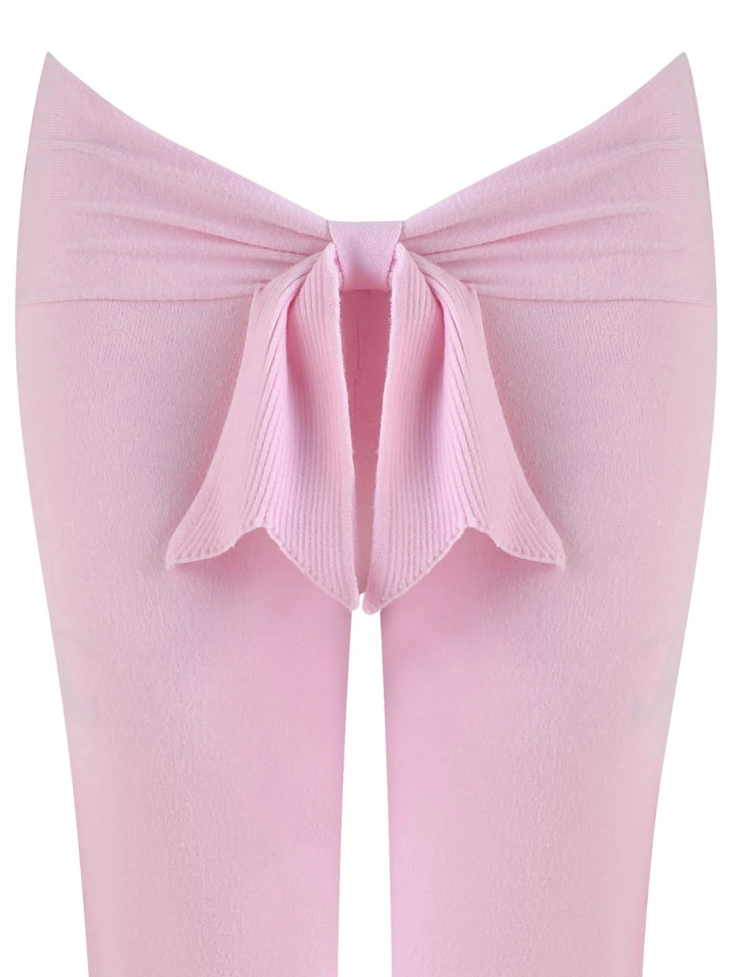 Boutique Knit Flared Pants With Elastic Waist And Back Bow Detail Slim Fit Trousers