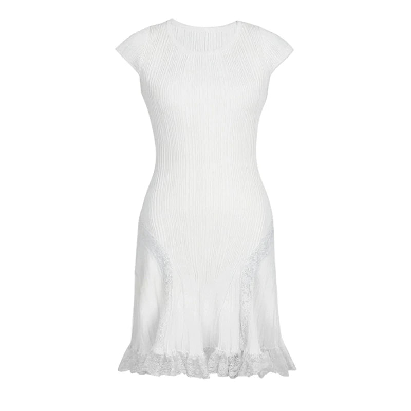 Lace Collar Splice Dress Slimming Fish Tail Gown
