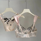 Sexy Lace Push Up Bra And Panty Set Featuring Semi Sheer Floral Design With Ring Embellishment
