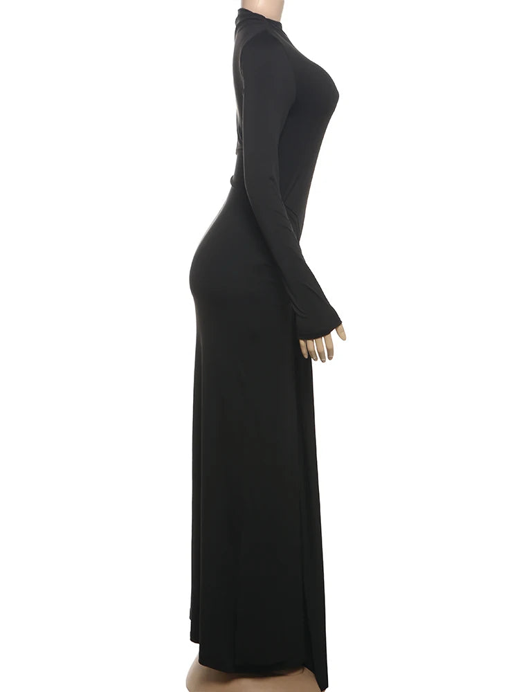 Ruched Maxi Dress For Women Chic Bodycon With Long Sleeves