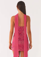 Embroidered Sequin Dress With Wrap Silhouette High Waist Sleeveless