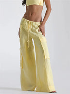 Streetwear Vibe Wide Leg Cargo Pants With Pockets And Drawstring Waist For Women