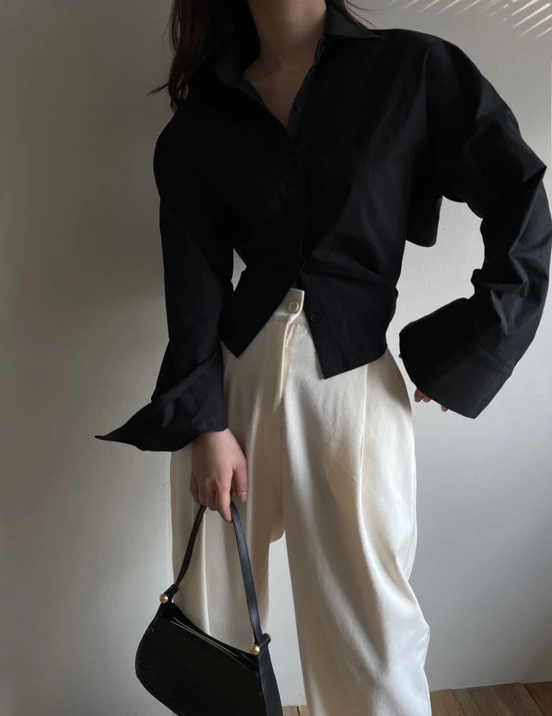 Backless Bandage Blouse With Turn Down Collar And Delicate Lace Up Details