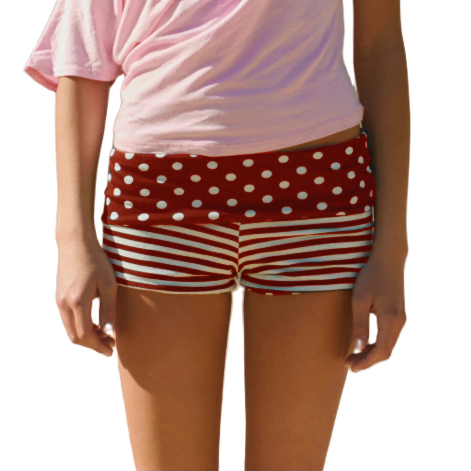 Polka Dot Yoga Shorts With Fold Over Waist Streetwear