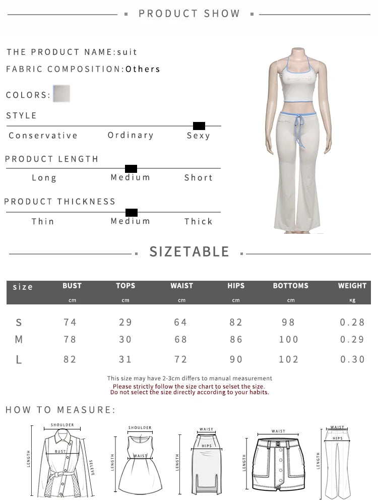 Halter Crop Top Two Piece Set With Drawstring Flare Pants Bold Letter Print