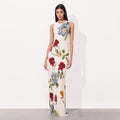 Floral Garden Maxi Dress With Round Neck Sleeveless Slim Fit Elegant Style