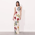 Floral Garden Maxi Dress With Round Neck Sleeveless Slim Fit Elegant Style
