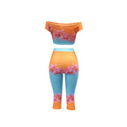 Floral Off Shoulder Crop Top And High Waist Capri Set For Summer Streetwear Vibe