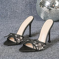 Elegant Embroidered Mesh Pointed Toe Heels