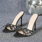 Elegant Embroidered Mesh Pointed Toe Heels