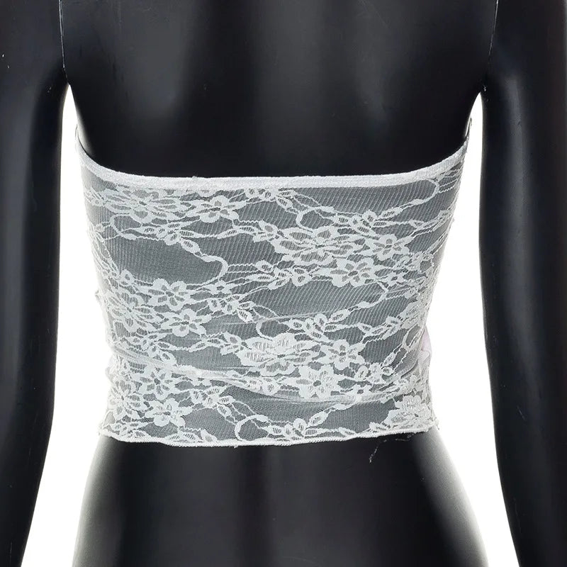 Sexy Y2K Low Cut Camisole Slim Fit Backless Tube Crop Top Lace Patchwork