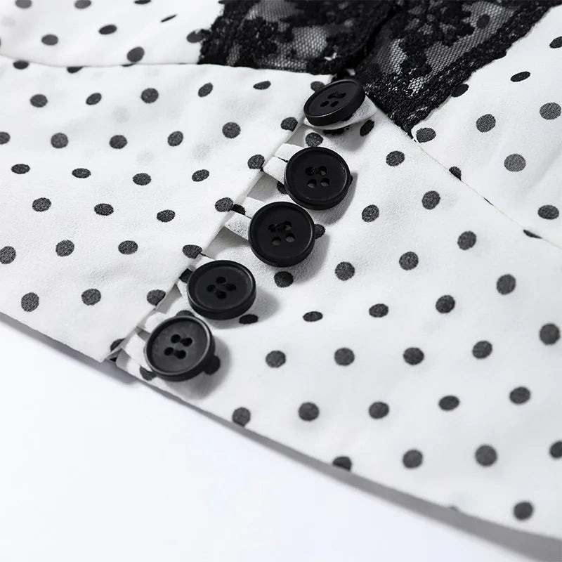 Polka Dot Chic Set With V Neck Crop Top And Ruffle Skirt