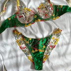Countryside Embroidered Lingerie Set With Floral Patchwork Bra And Panty Details