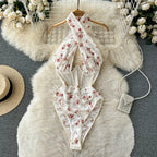 Floral Halter With Mesh Bodysuit