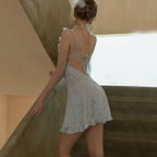 Ice Silk Halter Nightgown With Lace