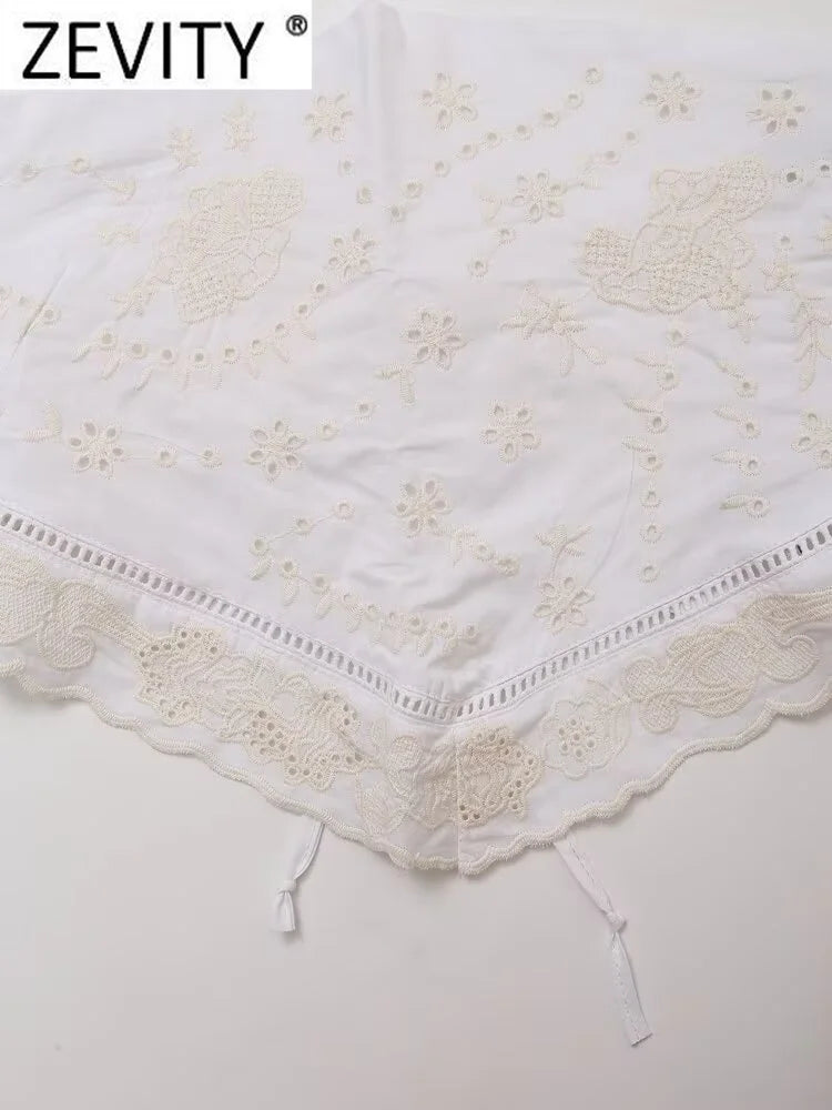 Backless Strapless Embroidered Crop Top With Hollow Details